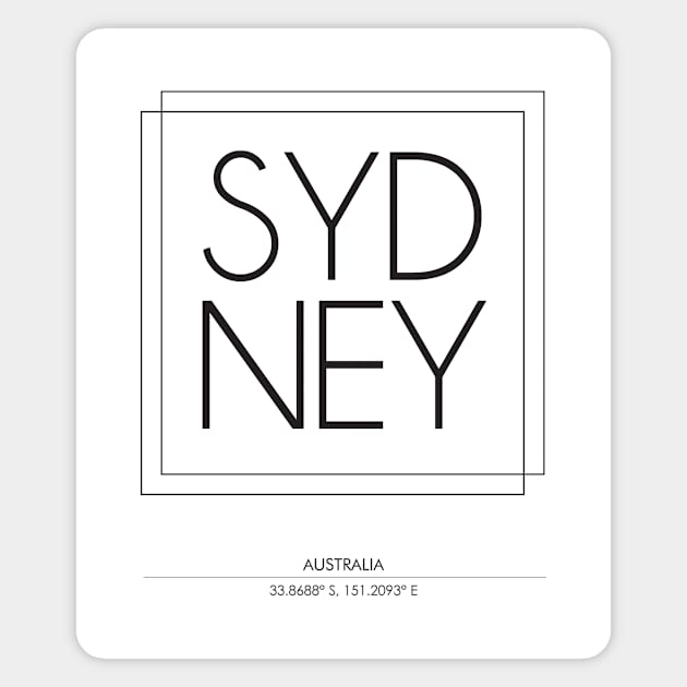 Sydney city minimal typography 2 Magnet by StudioGrafiikka